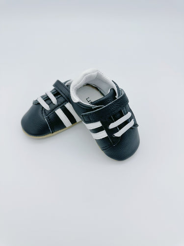 Sporty Black Baby Leather Flat Shoes