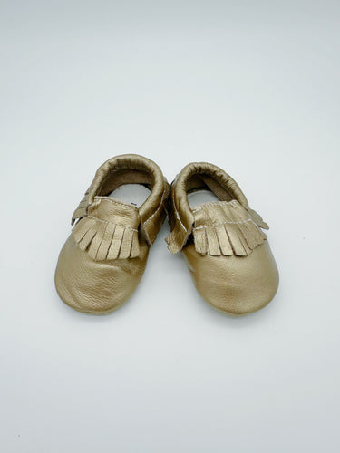 Fringe Gold Baby Leather Flat Shoes