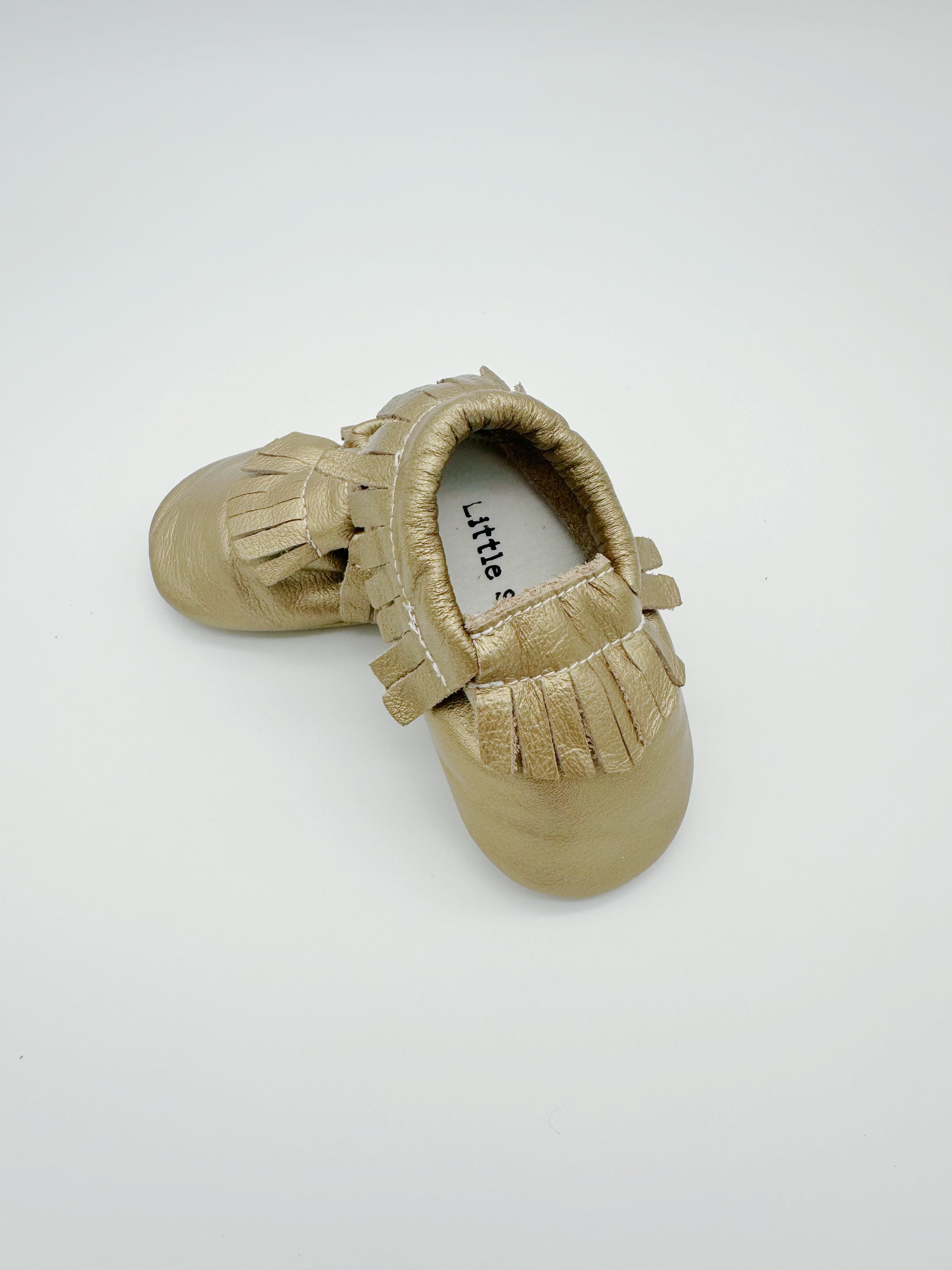 Fringe Gold Baby Leather Flat Shoes