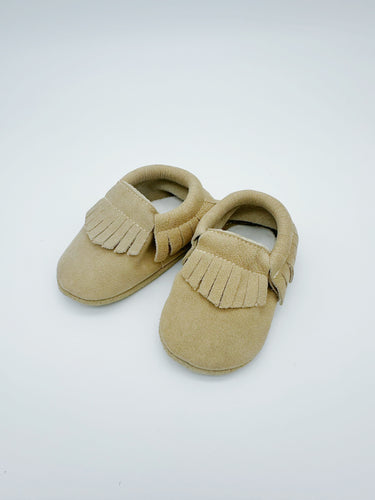 Fringe Beige Baby Leather Flat Shoes