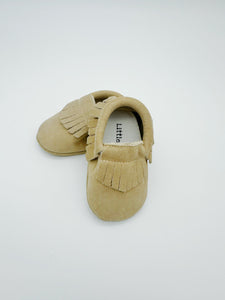 Fringe Beige Baby Leather Flat Shoes