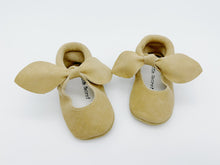 Bow Beige Baby Leather Flat Shoes