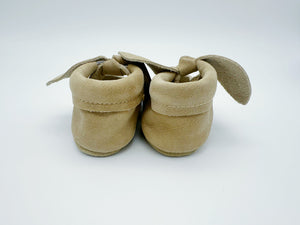 Bow Beige Baby Leather Flat Shoes