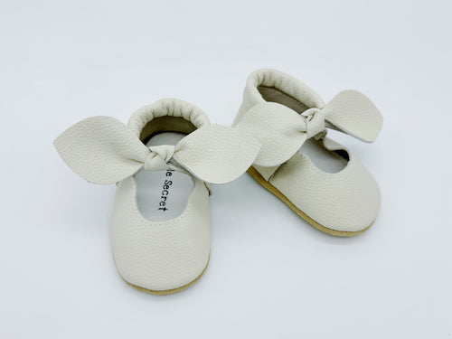 Bow White Baby Leather Flat Shoes