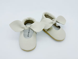 Bow White Baby Leather Flat Shoes