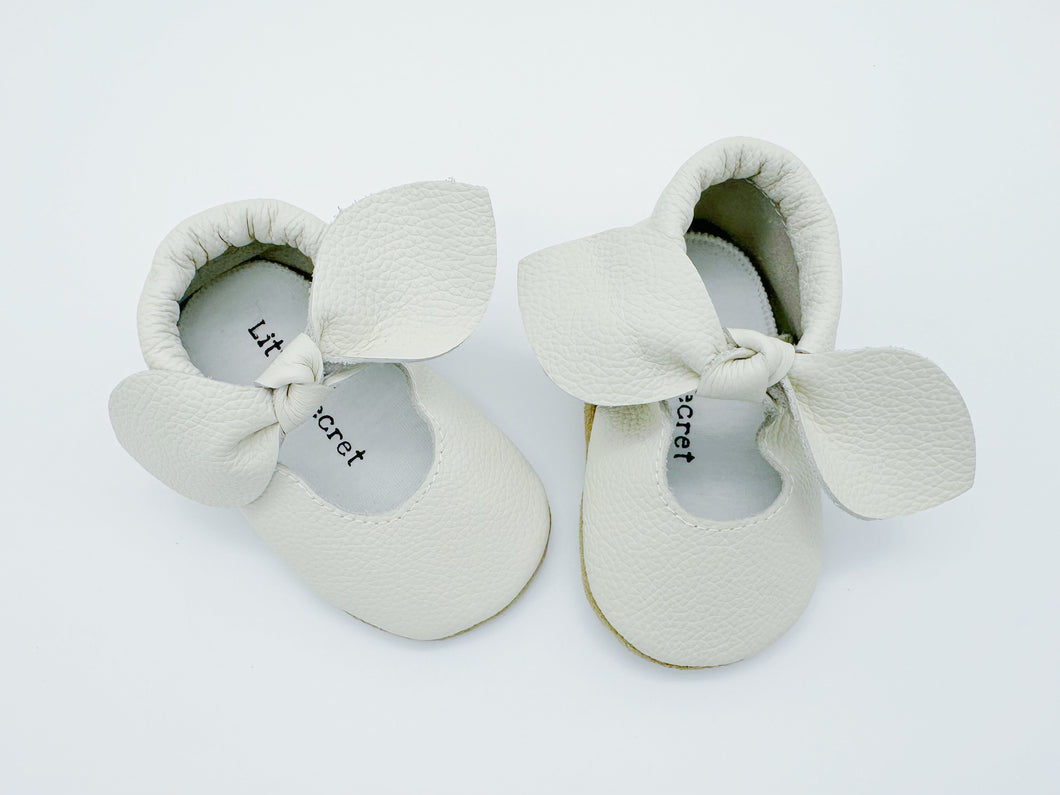 Bow White Baby Leather Flat Shoes