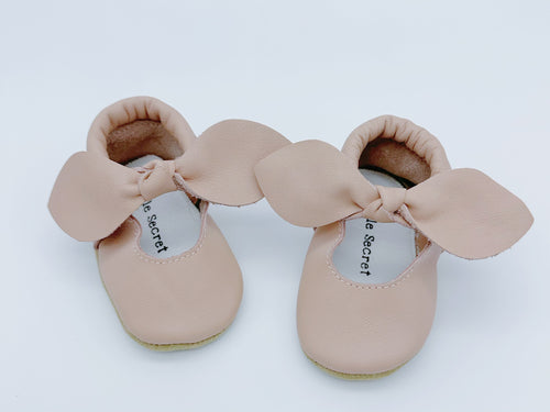 Bow Pink Baby Leather Flat Shoes