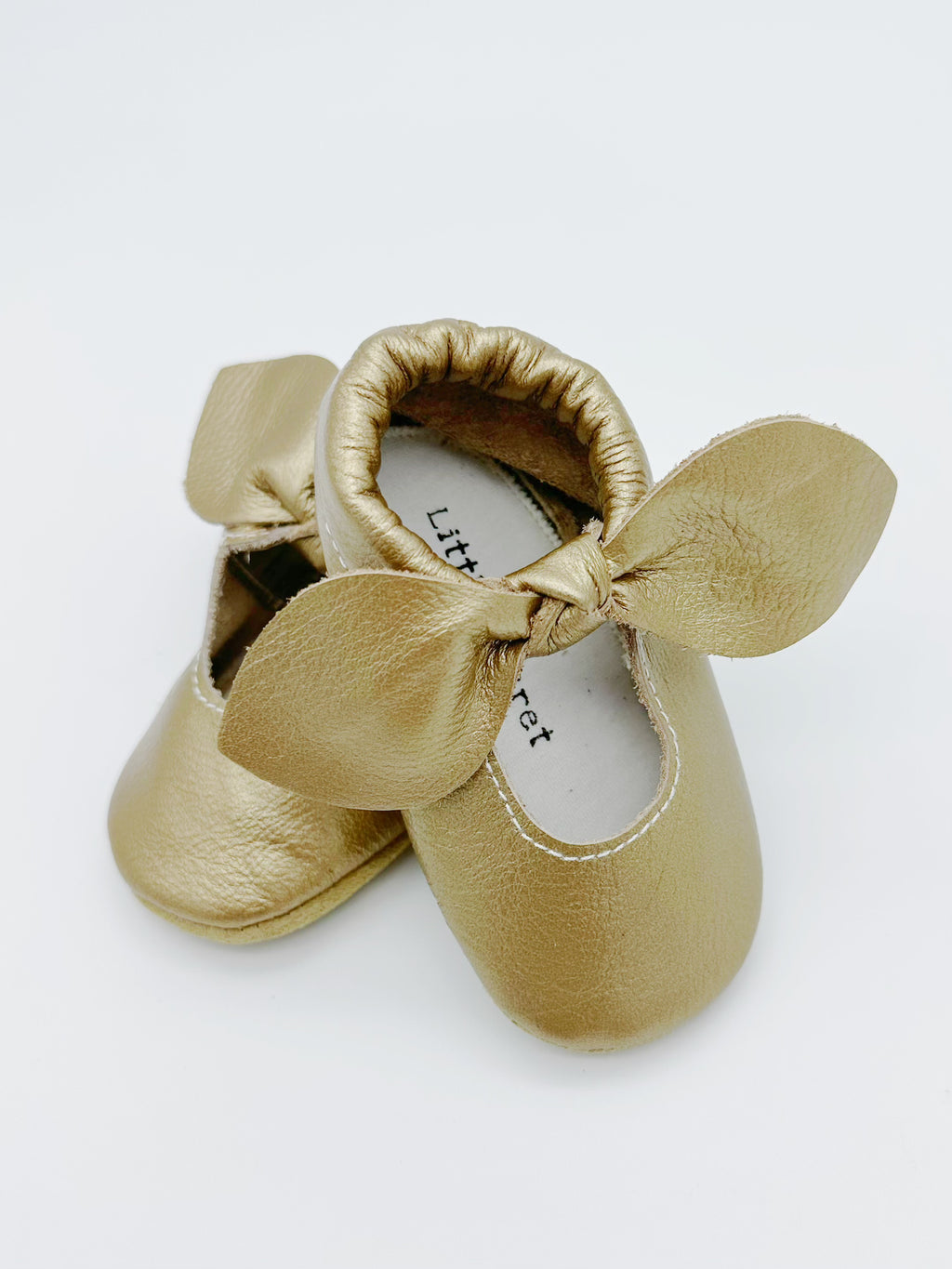 Bow Gold Baby Leather Flat Shoes