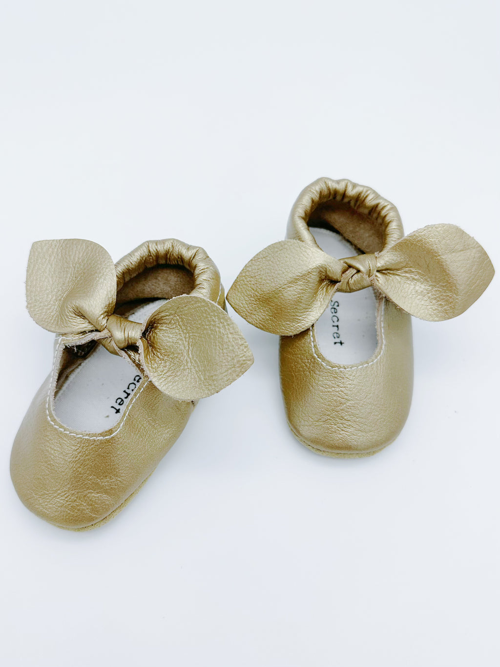 Bow Gold Baby Leather Flat Shoes