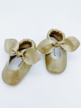Bow Gold Baby Leather Flat Shoes