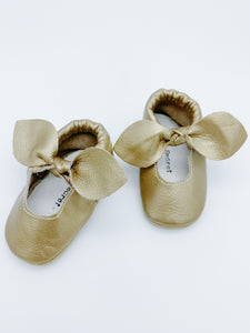 Bow Gold Baby Leather Flat Shoes